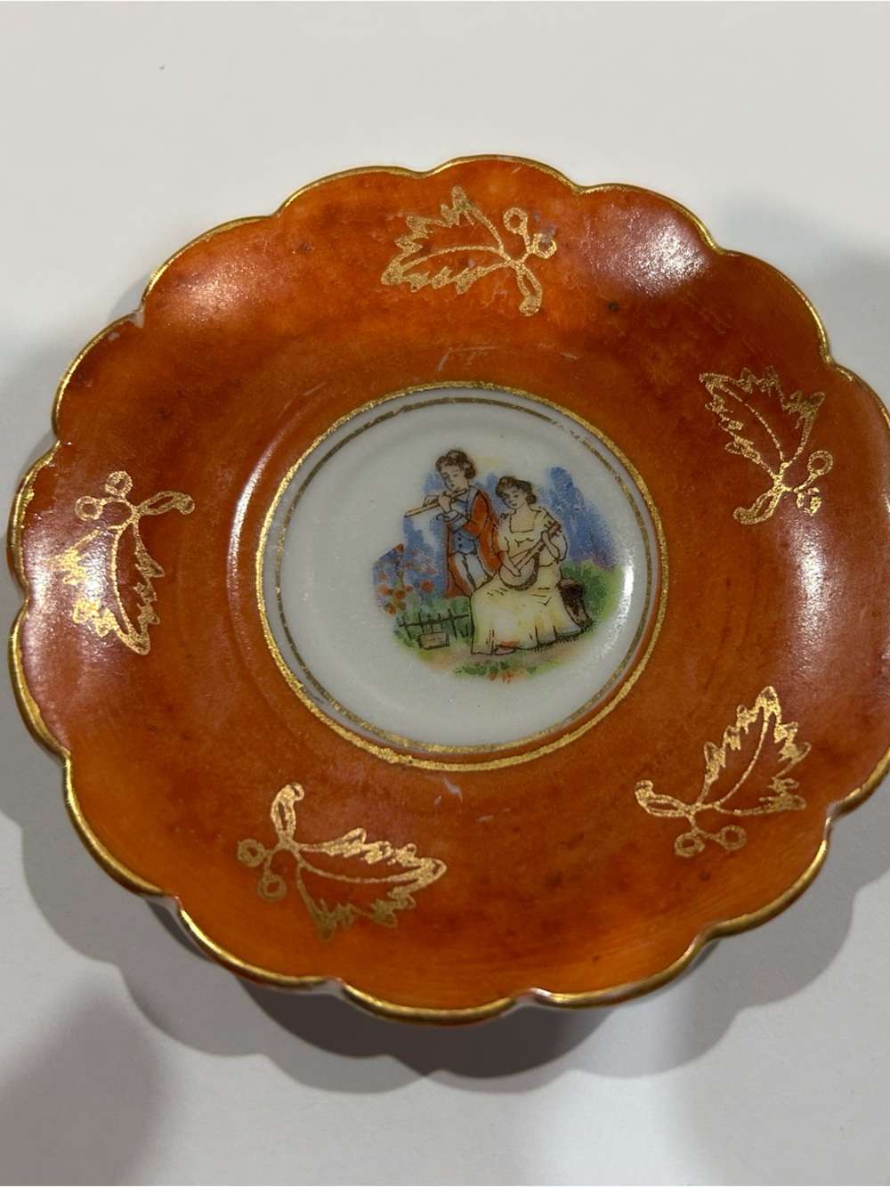 Porcelain Decorative Accent Bowl in Burnt Orange with Gold Detailing